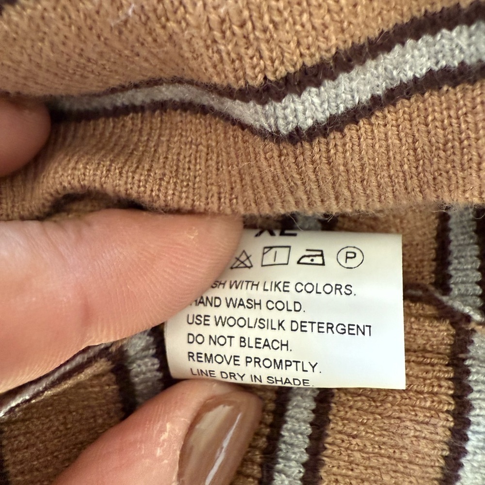 Tan Brown Blue Striped Oversized Polo Sweater Womens XL Preppy College Academia - Picture 5 of 10